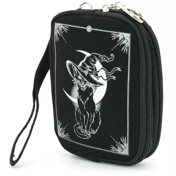 Black Cat Moon Witches Wristlet.  Canvas. Witchy gothic black cat. NWT​ - Picture 2 of 2